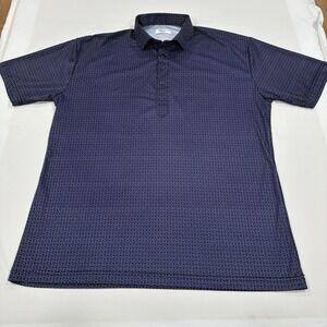 Collars and Co Polo Mens XL Navy Blue Print Performance Stretch Dress Collar